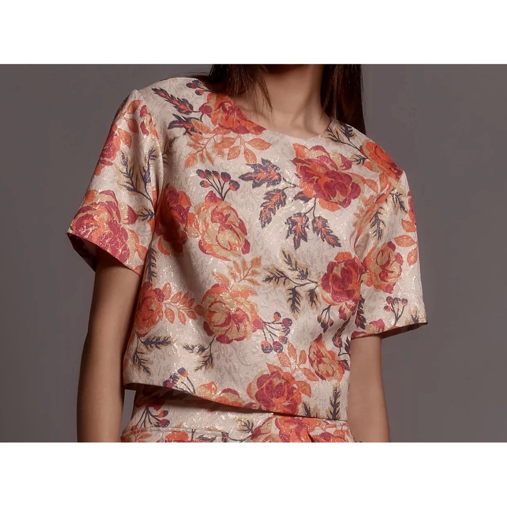 Le Superbe Womens Super Rose Top 8 Cropped Metallic Romantic Floral Feminine